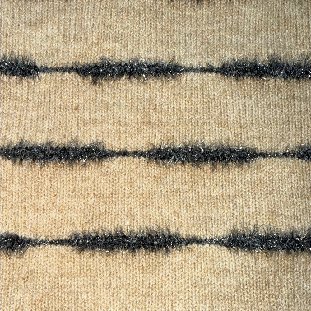 Studio B by Bobeau Tan Striped Sweater Eyelash Metallic Silver Trim Medium - Picture 5 of 8
